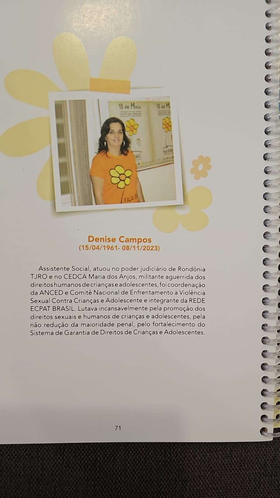 Denise Campos é homenageada em publicação nacional sobre o enfrentamento da violência sexual contra crianças e adolescentes